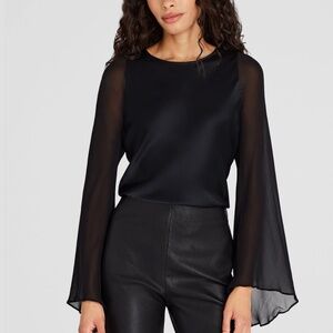 Flutter-Sleeve Silk Blouse - Brand. New - NEVER WORN - Black